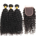 Brasileño Remy Hair Extension 3 Bundles con 4*4 Laces frontales Kinky Curly Human Color Natural Color 1B Bundles de cabello